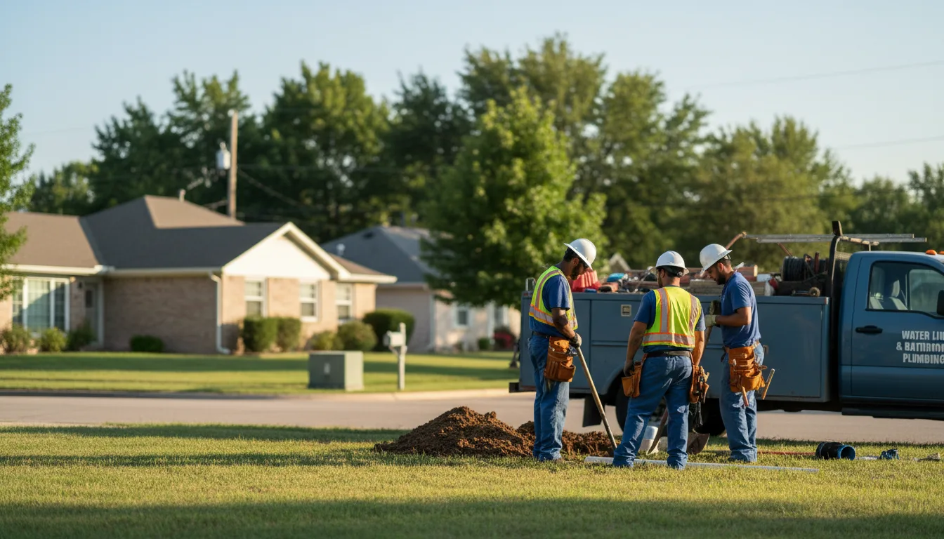 Residential water line and bathroom plumbing service in Mutual, OK